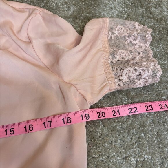 Tulle Vintage Inspired Pink Women's Sleep Blouse w/Lace Hooded Housecoat Size M - Picture 4 of 6